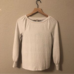 𝅺ANN Taylor Loft white long sleeve textured blouse petite xxs great condition
